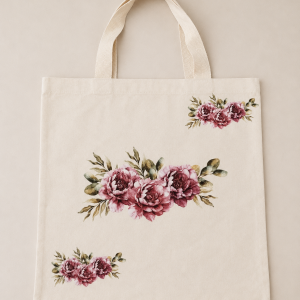 Bolsas de Lienzo de Algodón con ilustracion de ramos de flores guinda
