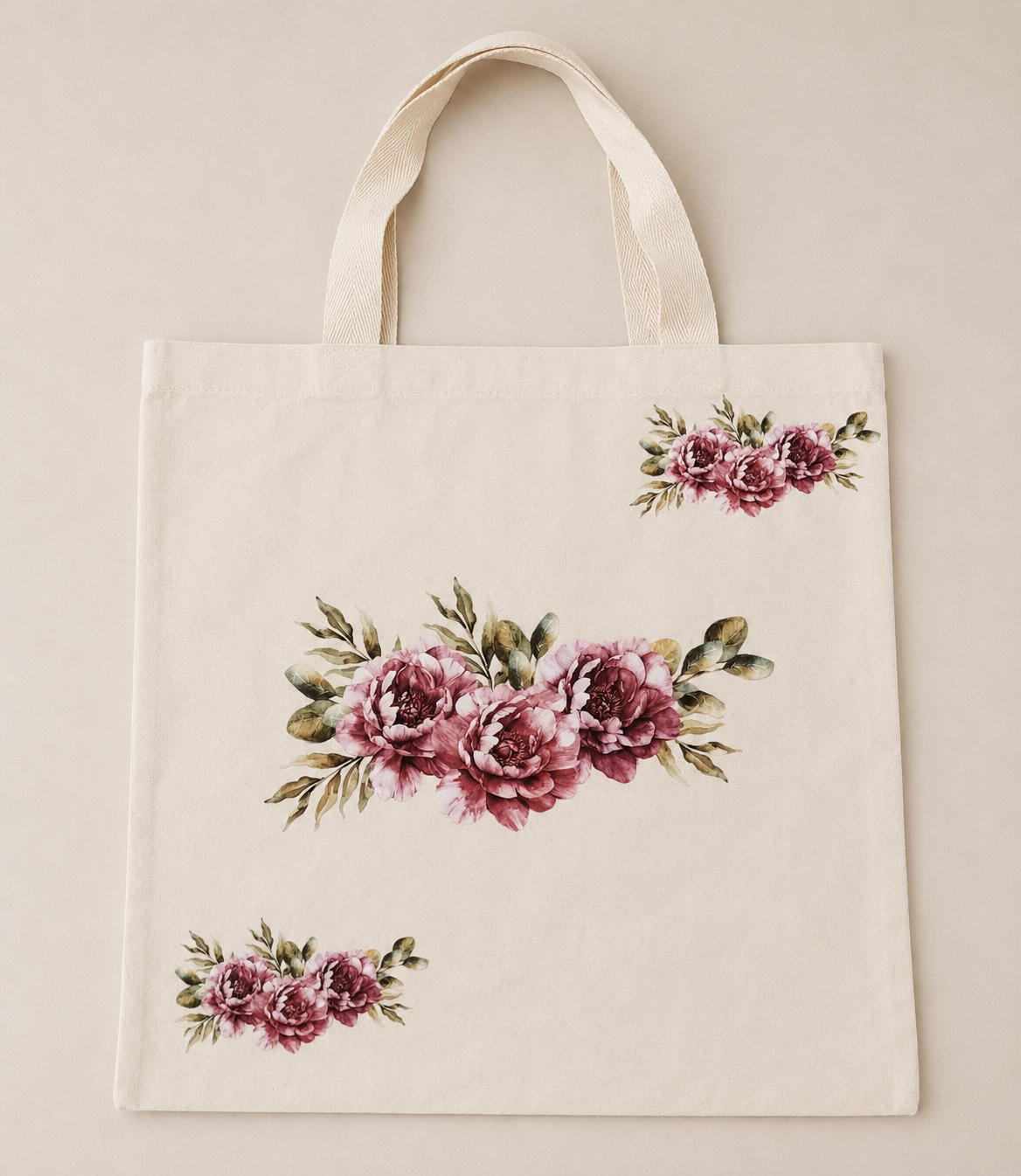 Bolsas de Lienzo de Algodón con ilustracion de ramos de flores guinda