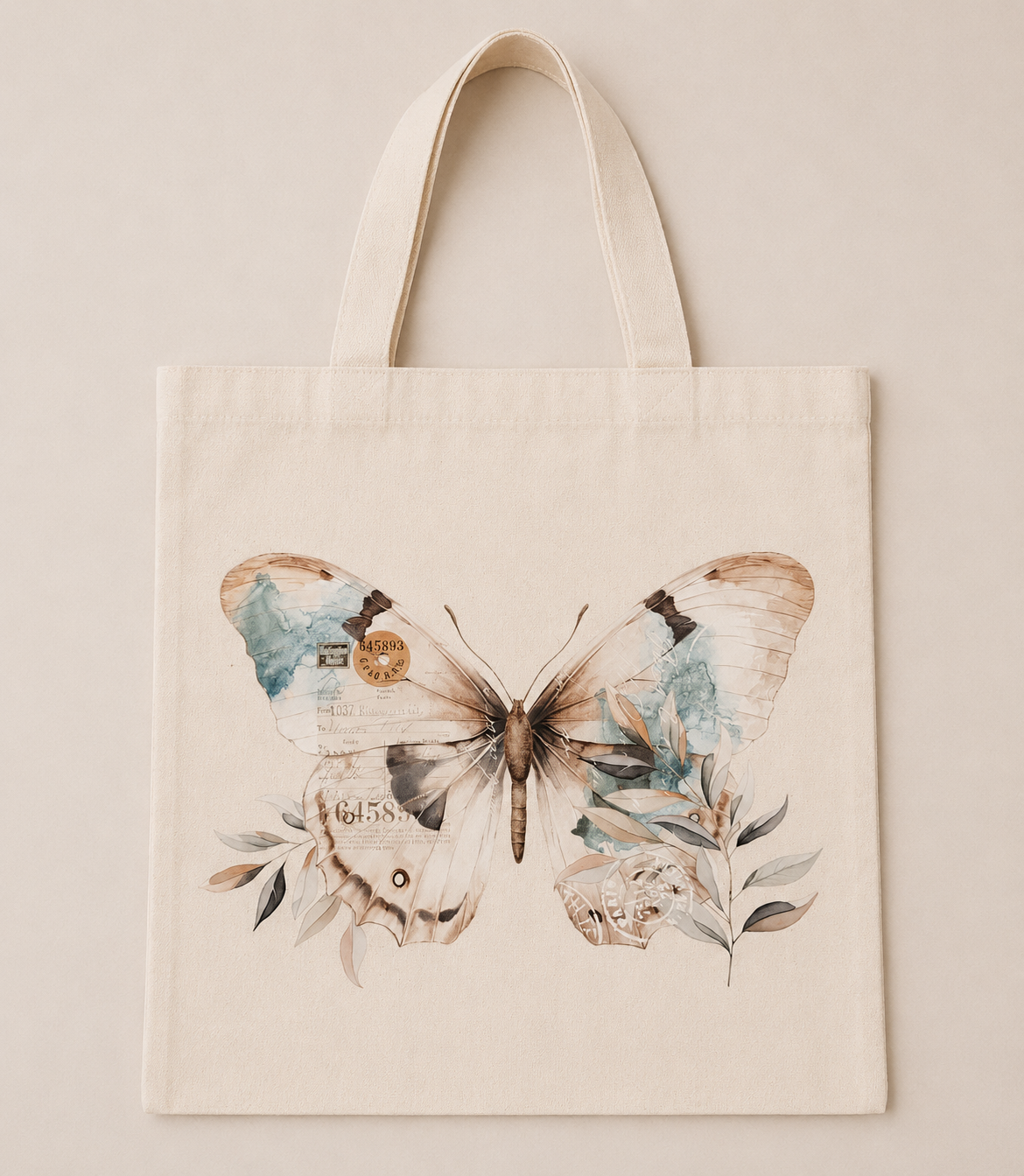 Bolsas de Lienzo de Algodón medianas diseño mariposa postal vintage