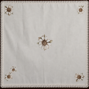 mantel matero, estampado con margaritas blancas, estilo vintaje, con puntilla tejida, de 70 x 70 centimetros